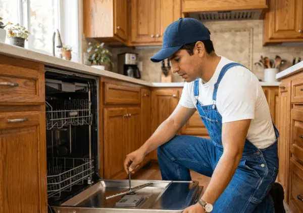 Técnico reparando lavavajillas